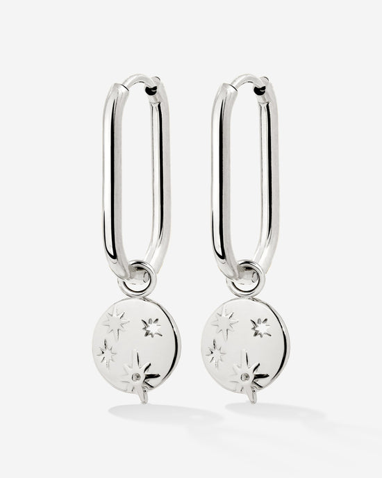 Shiny Stars Oval Hoop Set Small Silber