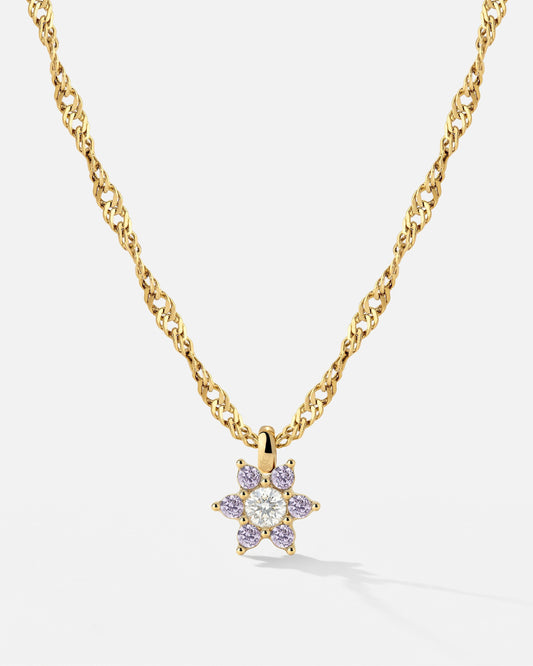 Sparkling Purple Petal Necklace Gold