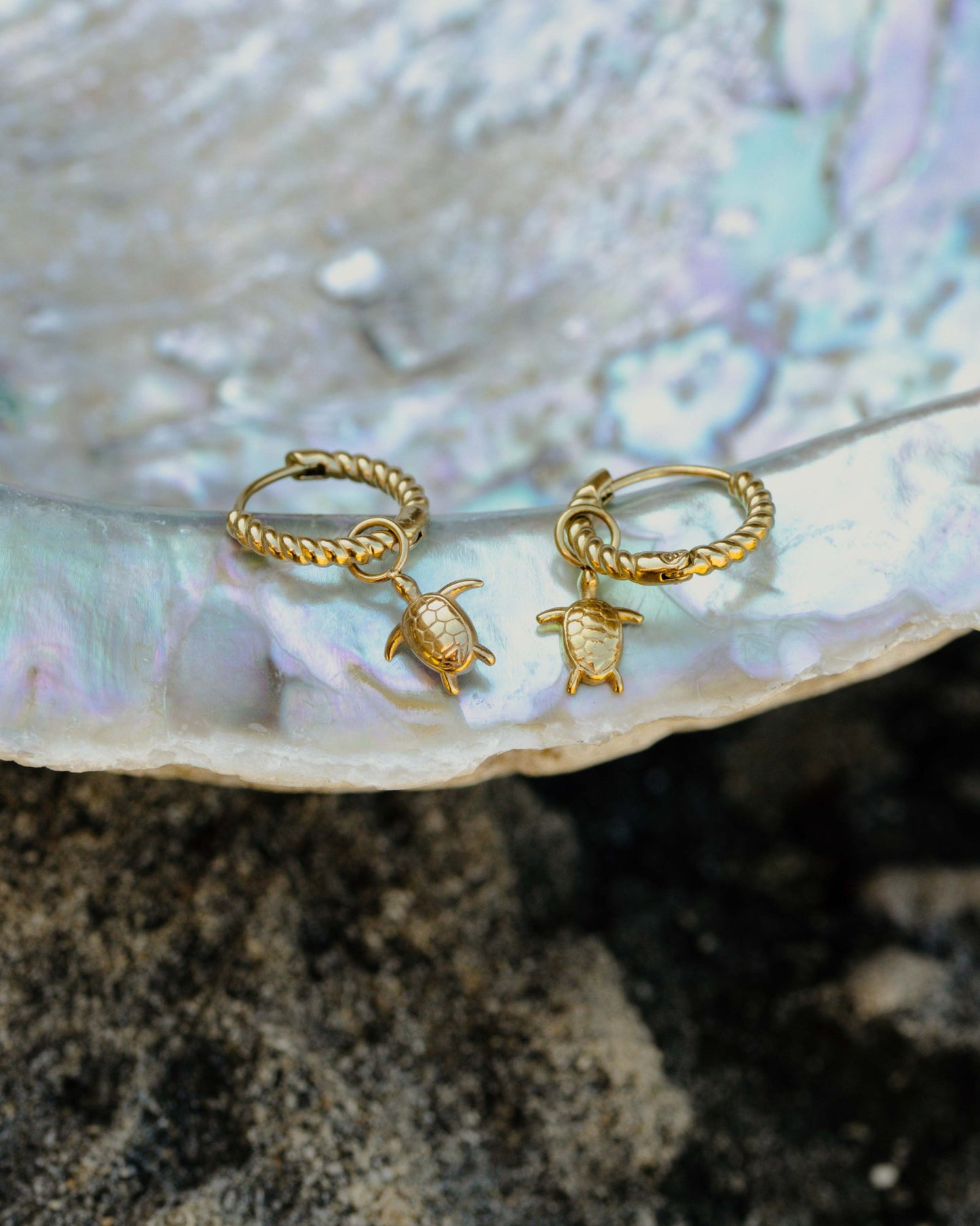 Sea Turtle Twisted Hoop Set Small Gold