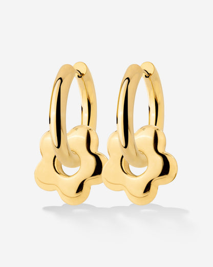 Chunky Bubble Flower Hoop Set Medium Gold