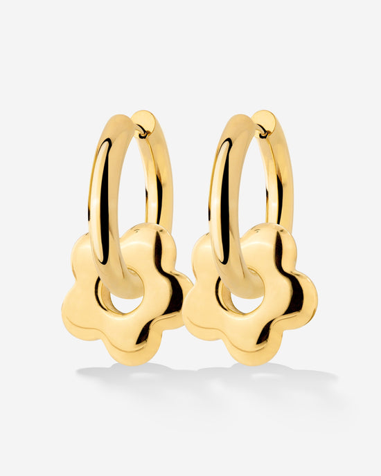 Chunky Bubble Flower Hoop Set Medium Gold