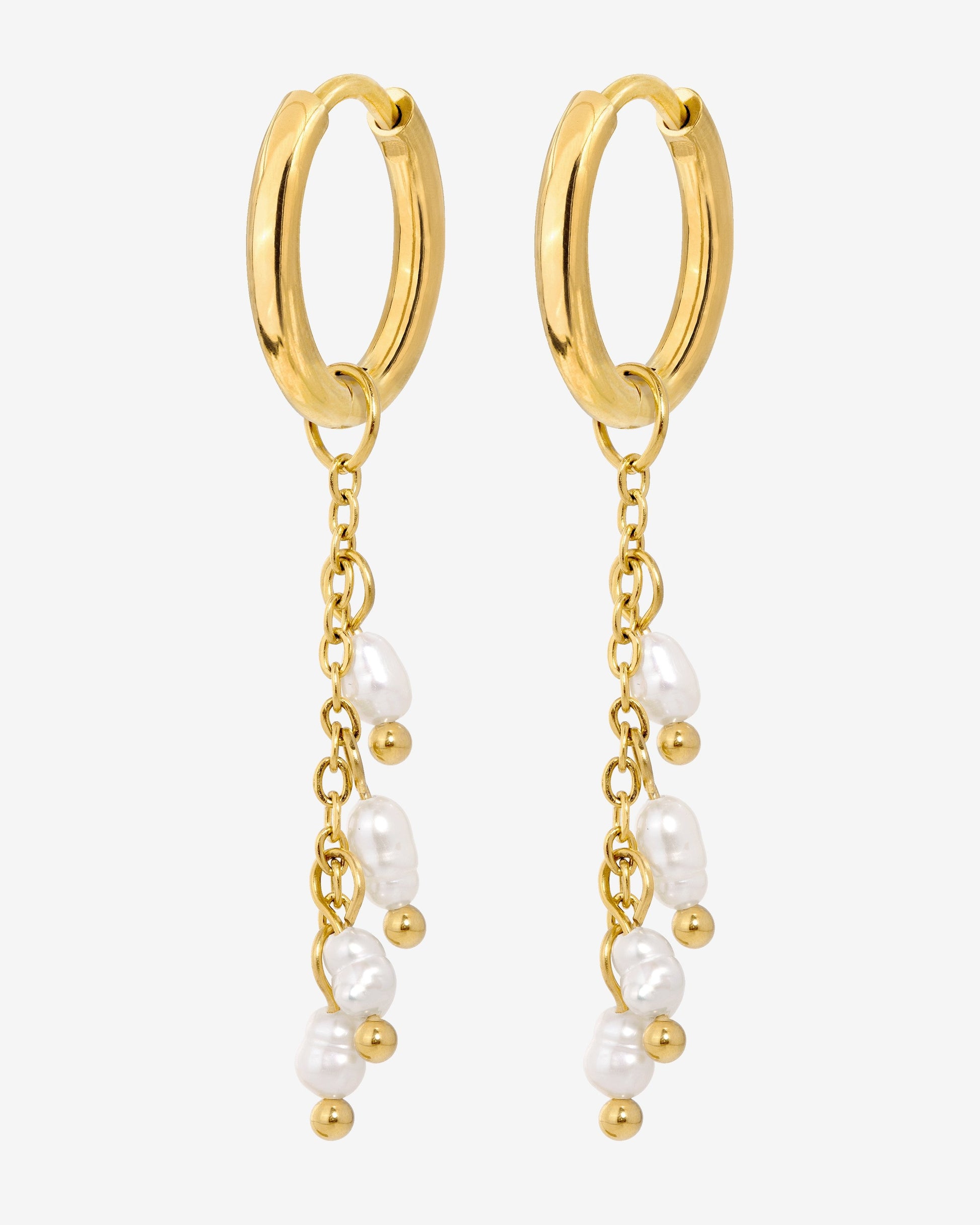 Pearl Chain Hoop Set Small Gold