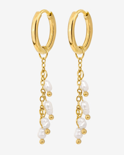 Pearl Chain Hoop Set Small Gold