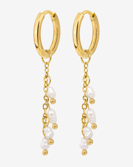Pearl Chain Hoop Set Small Gold