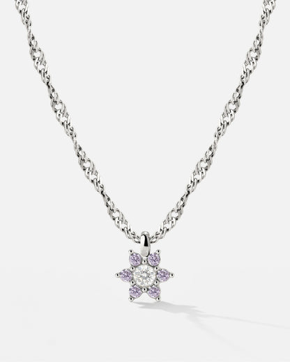 Sparkling Purple Petal Necklace Silber