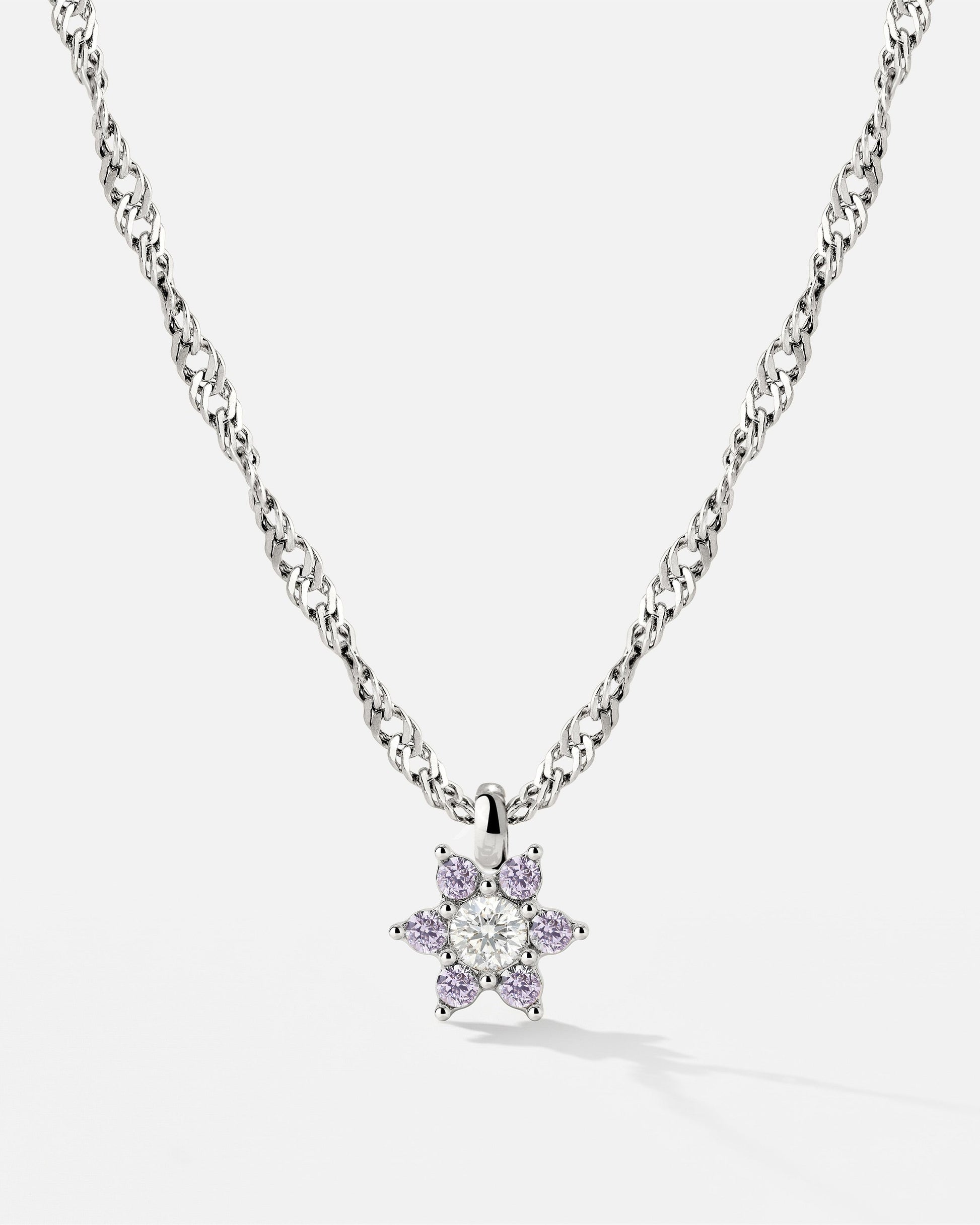 Sparkling Purple Petal Necklace Silber