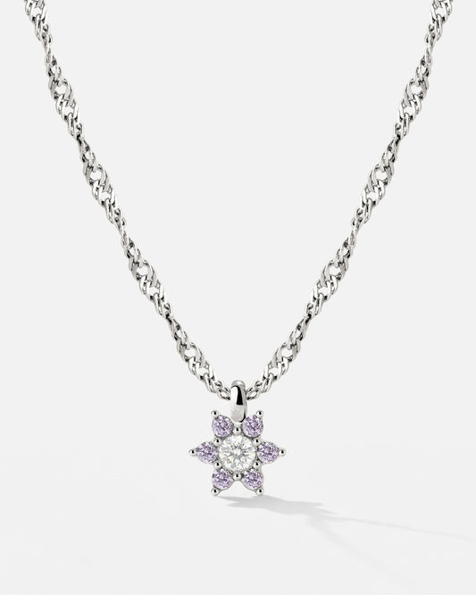 Sparkling Purple Petal Necklace Silber