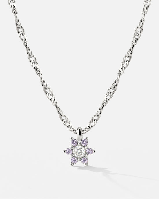 Sparkling Purple Petal Necklace Silber