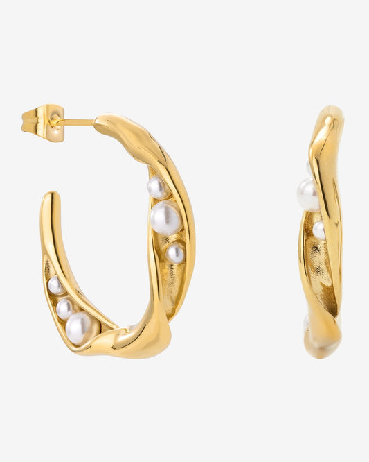 Branch Pearl Hoop Studs Gold