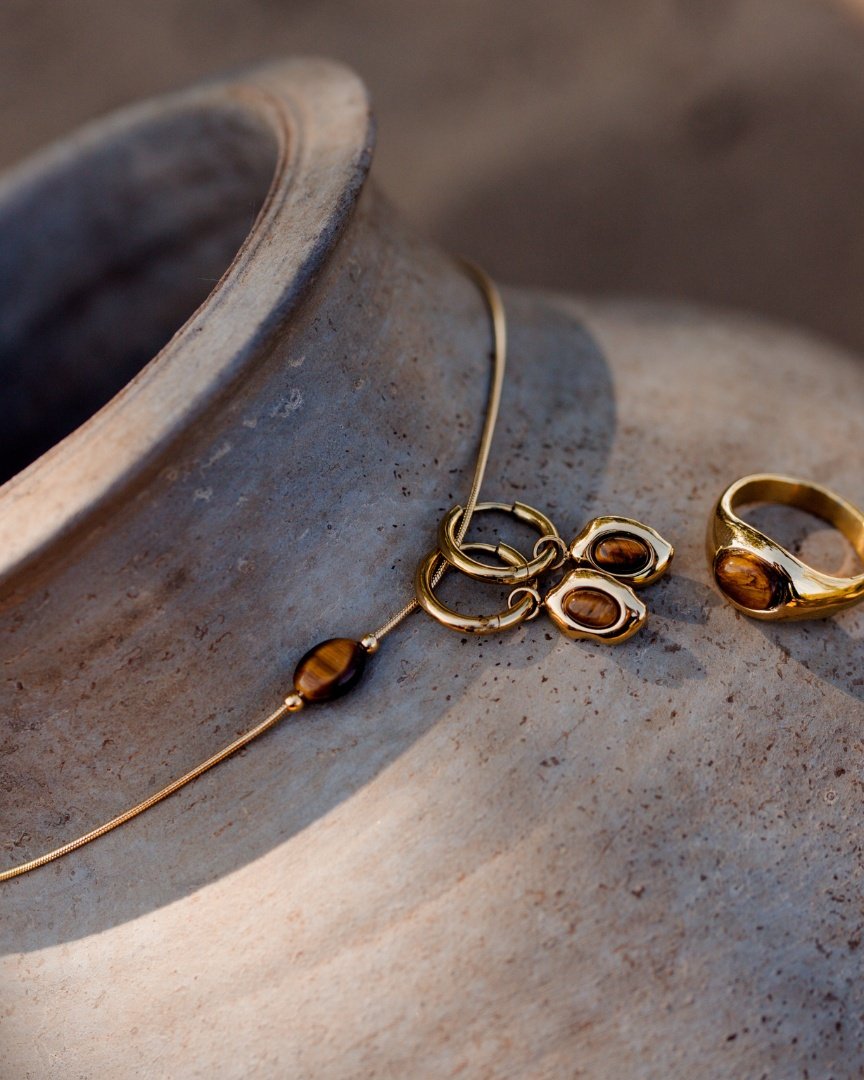 Tiger's Eye Hoop Set Small Roségold