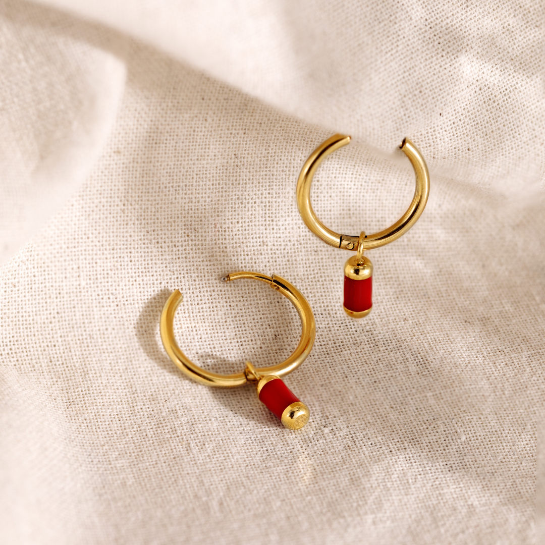 Coral Color Hoop Set Medium Gold