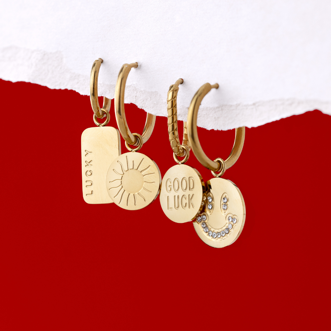 Lucky Pendant Hoop Set Small Roségold