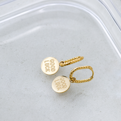Good Luck Coin Oval Twisted Hoop Set Baby Gold