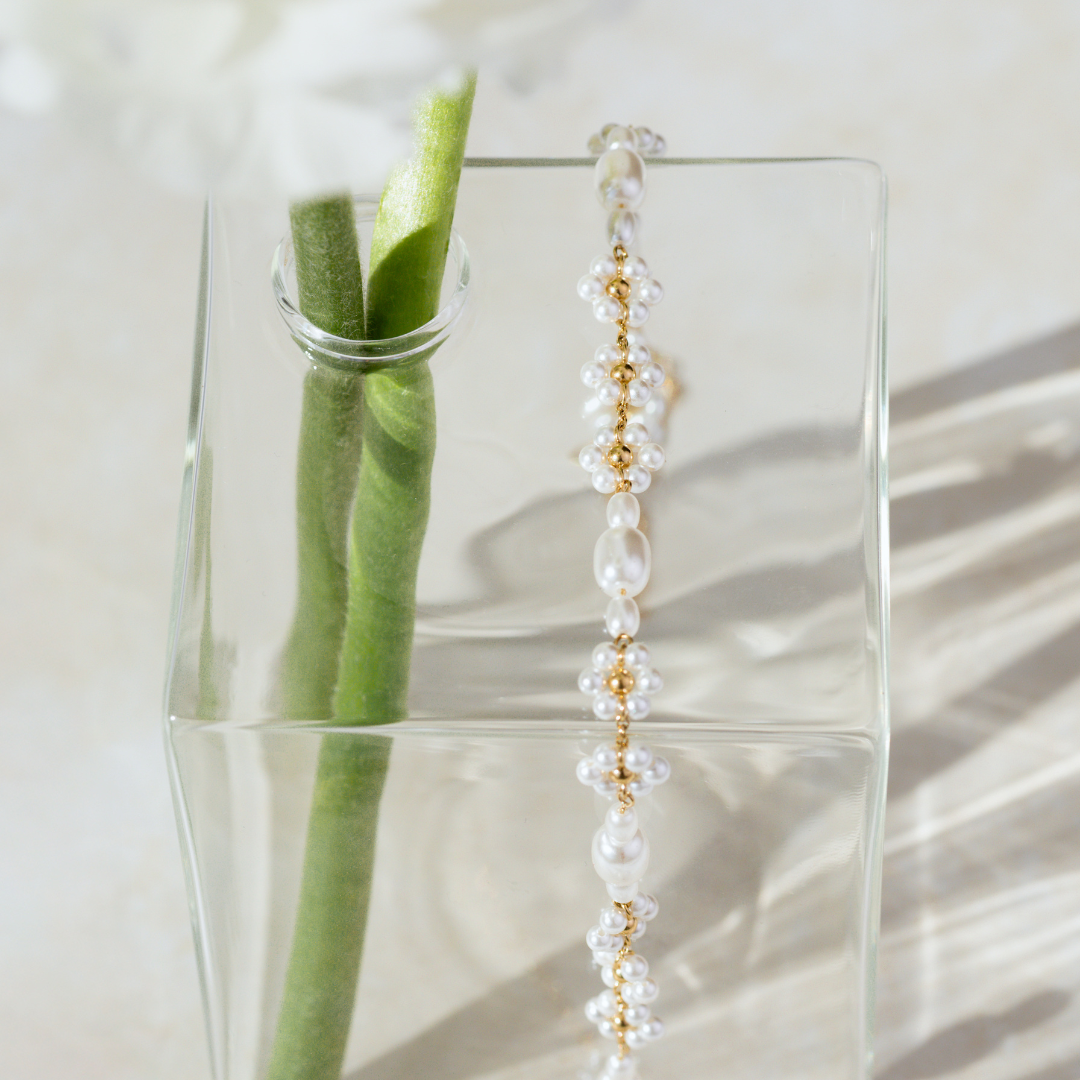 Flowery Pearls Choker Roségold