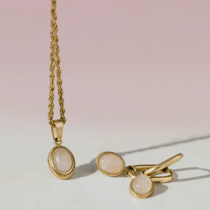 Blush Quartz Oval Hoop Set Baby Silber