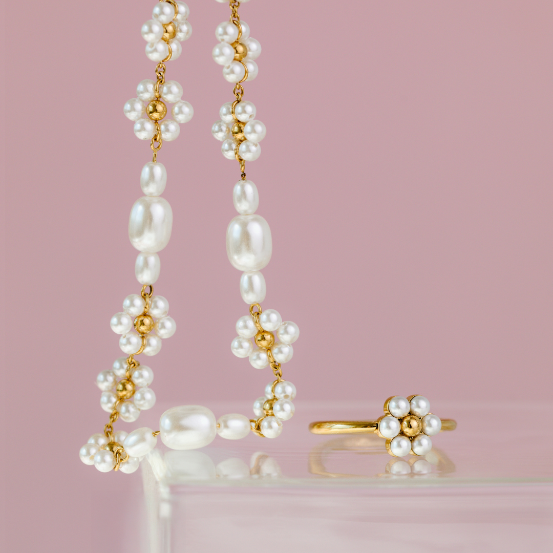 Flowery Pearls Choker Roségold