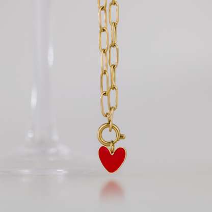 Red Heart Oval Links Necklace Set Silber