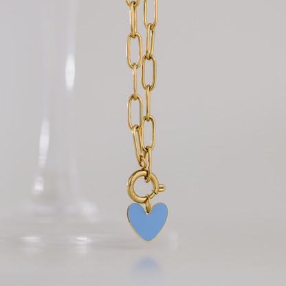 Blue Heart Oval Links Necklace Set Silber