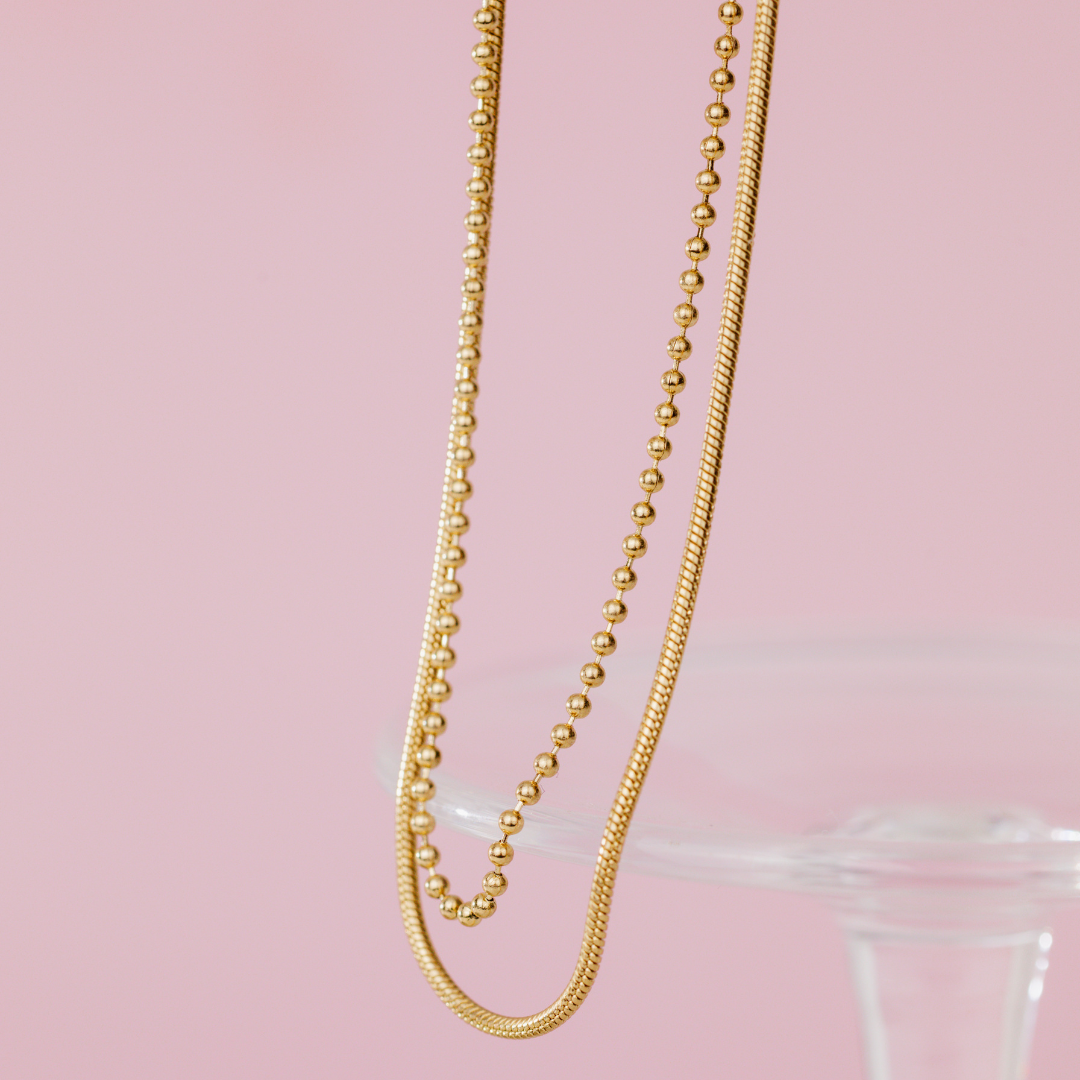 Duo Beads Necklace Roségold