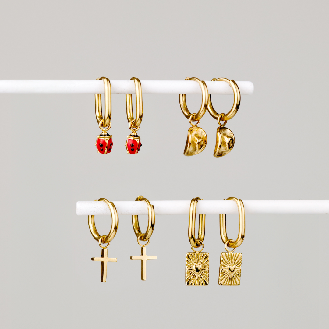 Saints Cross Hoop Set Small Gold