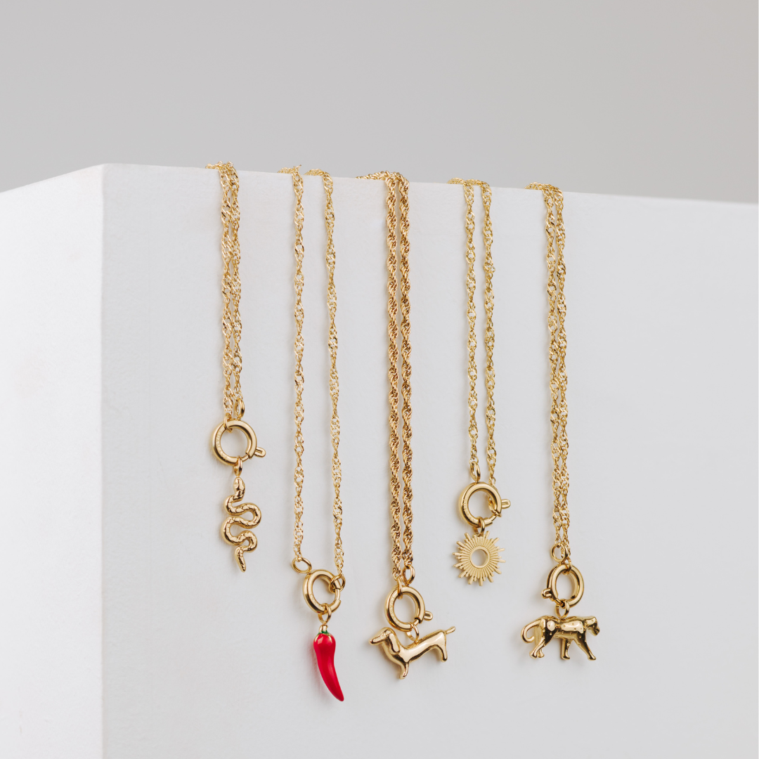 Sun Ray Singapore Chain Necklace Set Gold