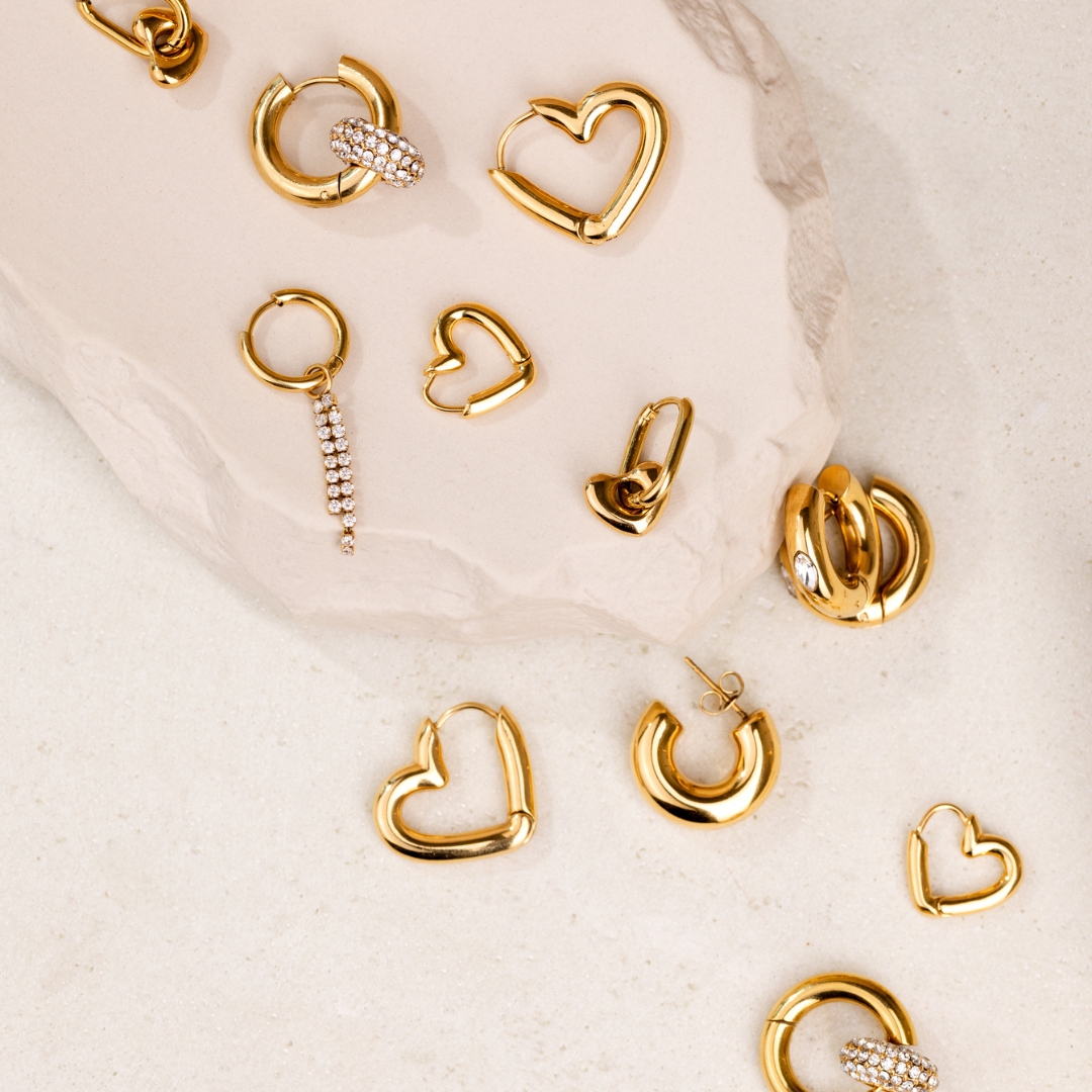 Large gold heart hot sale hoop earrings