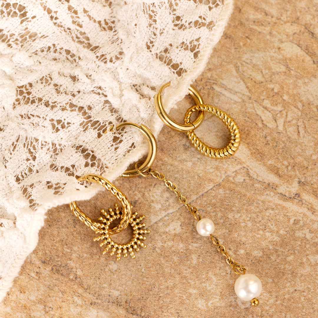 Pearl Allure Hoop Set Small Gold
