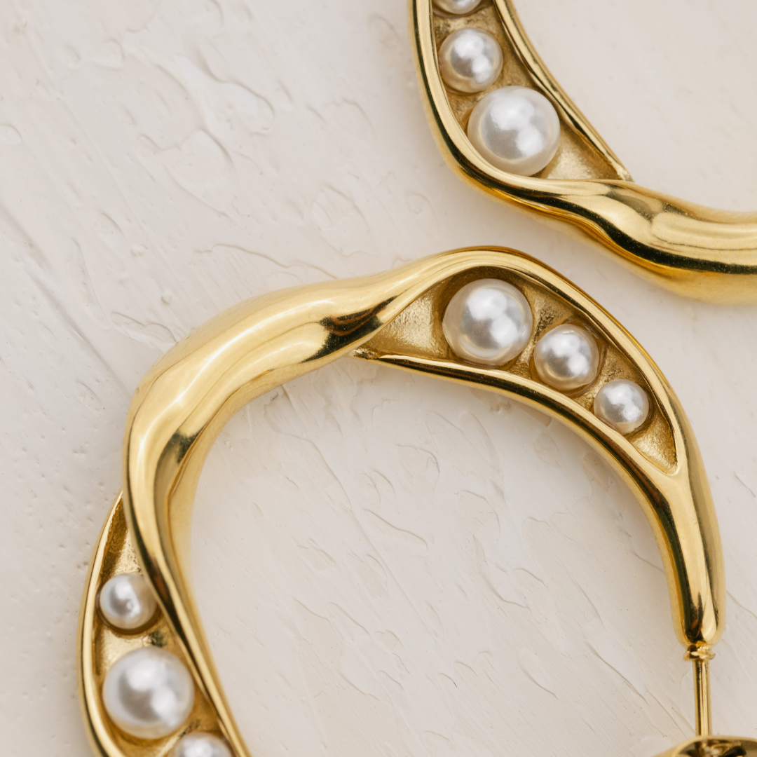 Branch Pearl Hoop Studs Roségold