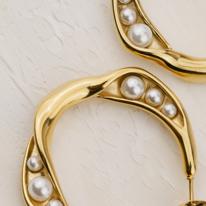 Branch Pearl Hoop Studs Roségold