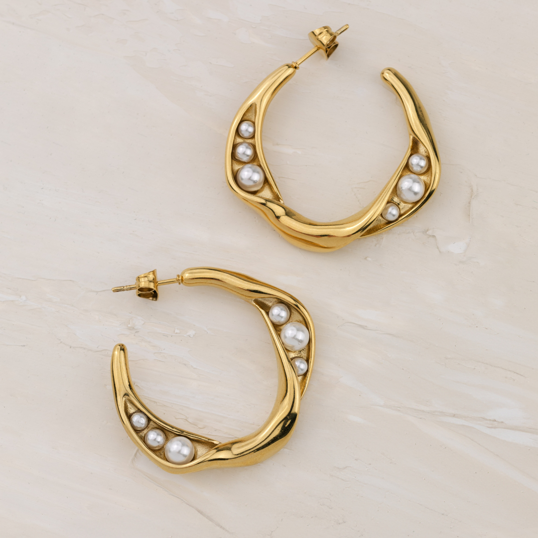 Branch Pearl Hoop Studs Roségold