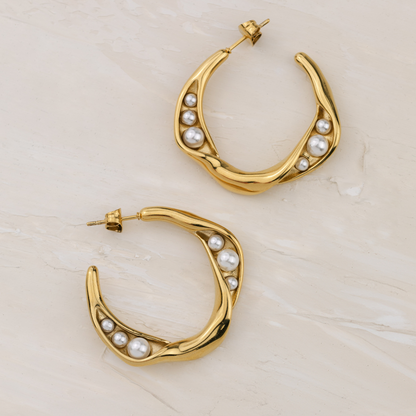 Branch Pearl Hoop Studs Roségold
