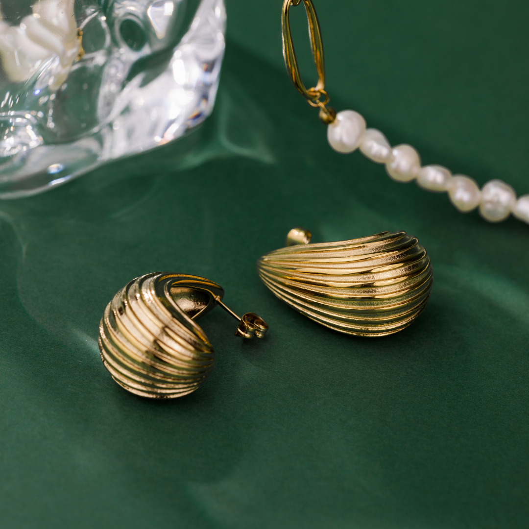 Textured Droplet Studs Large Roségold