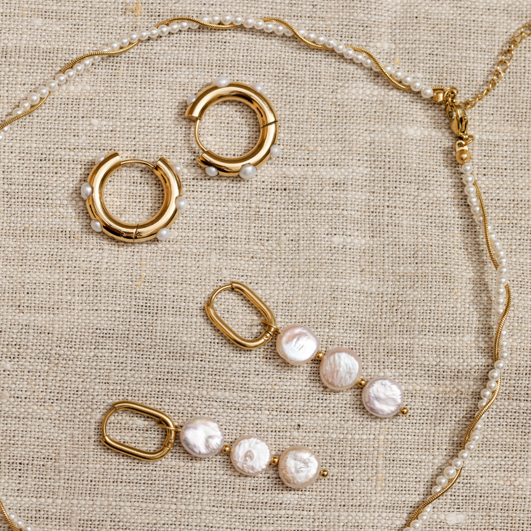 Triple Disc Pearl Oval Hoop Set Baby Roségold