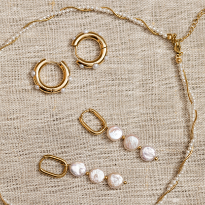 Triple Disc Pearl Oval Hoop Set Baby Roségold