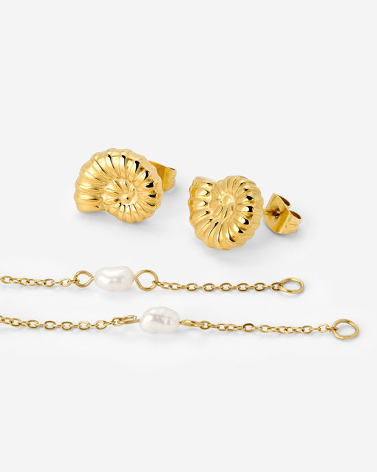 Siren's Spell Pearl Drop Earrings Gold