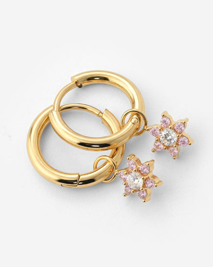Pink Petal Hoop Set Small Gold