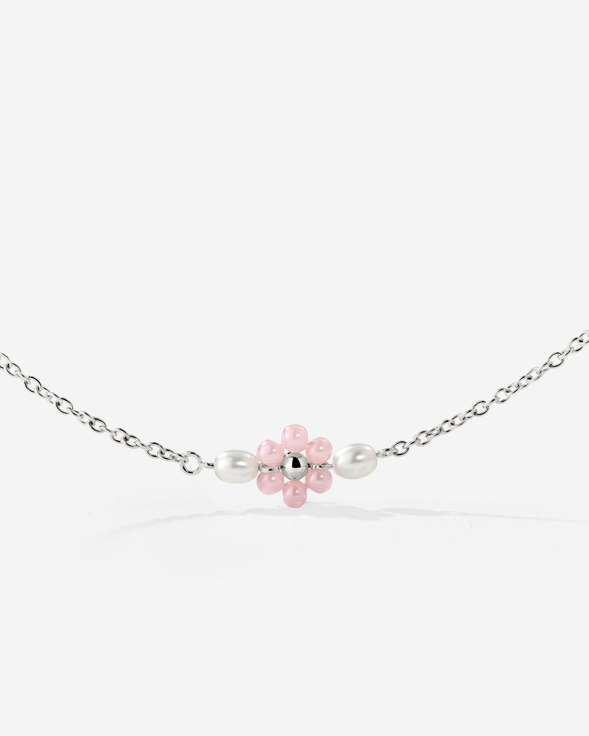 Pretty Pink Daisy Necklace Silber