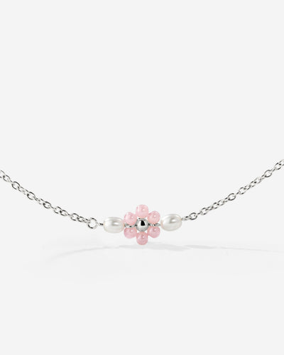 Pretty Pink Daisy Necklace Silber