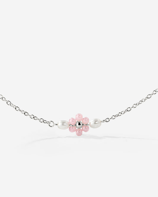 Pretty Pink Daisy Necklace Silber