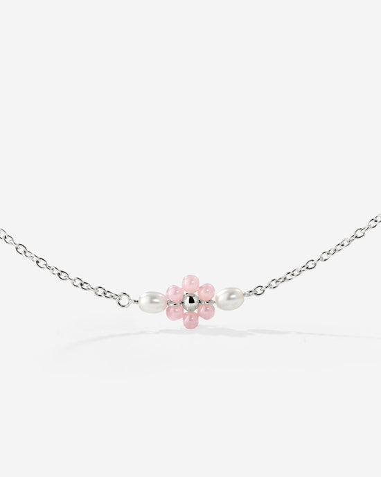 Pretty Pink Daisy Necklace Silber