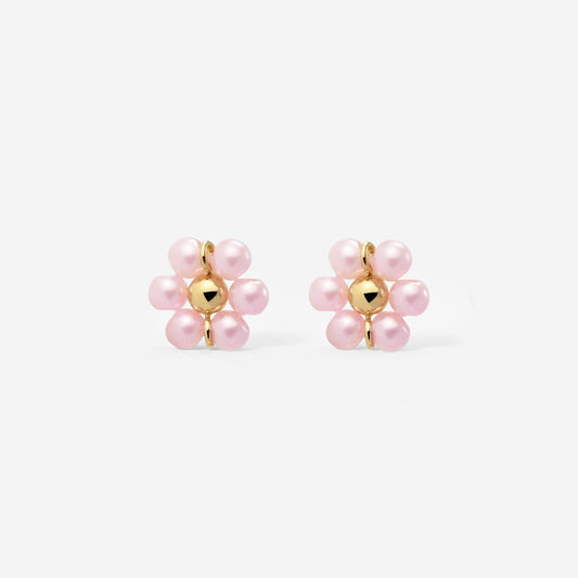 Pretty Pink Daisy Studs Gold