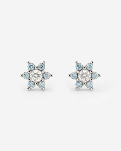 Sparkling Blue Petal Studs Silber