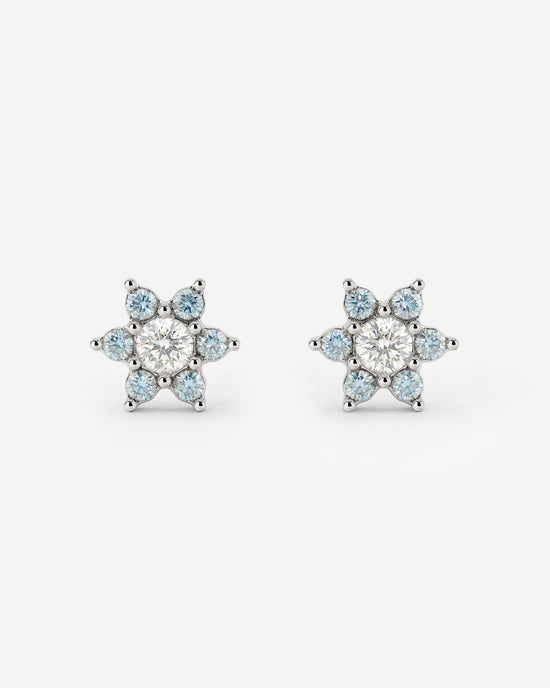 Sparkling Blue Petal Studs Silber