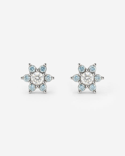 Orecchini a perno con petali blu scintillanti in Argento