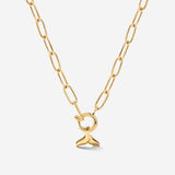Whale Tail Oval Links Necklace Set Gold