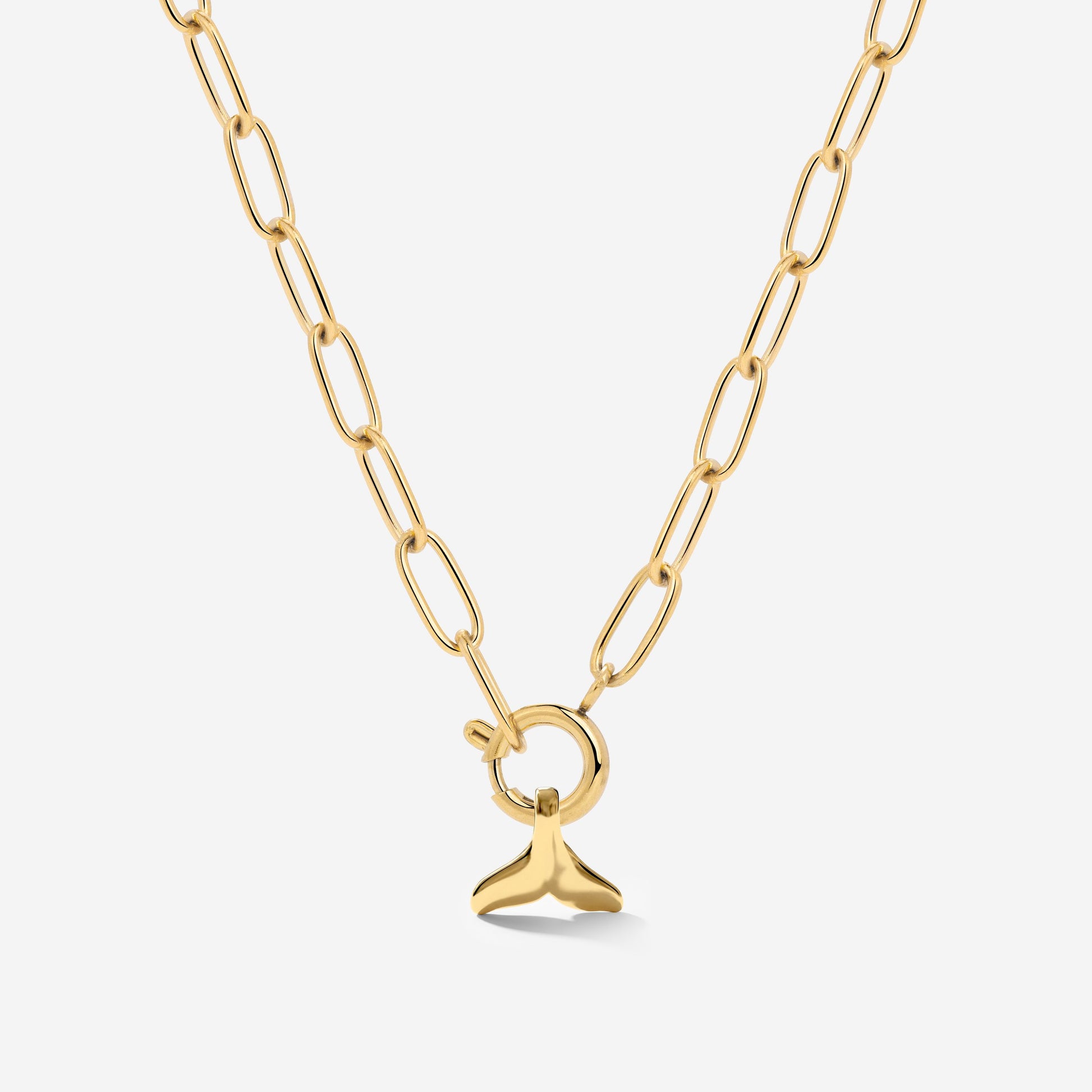 Whale Tail Oval Links Necklace Set Gold