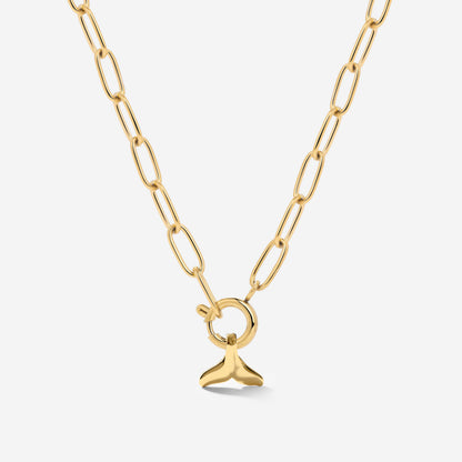 Whale Tail Oval Links Necklace Set Gold