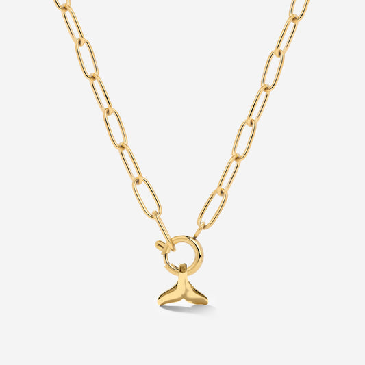 Whale Tail Oval Links Necklace Set Gold