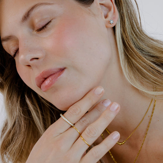 Sparkling Blue Petal Studs Gold