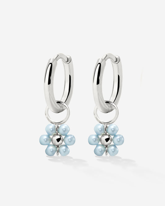 Forever Blue Daisy Hoop Set Small Silber
